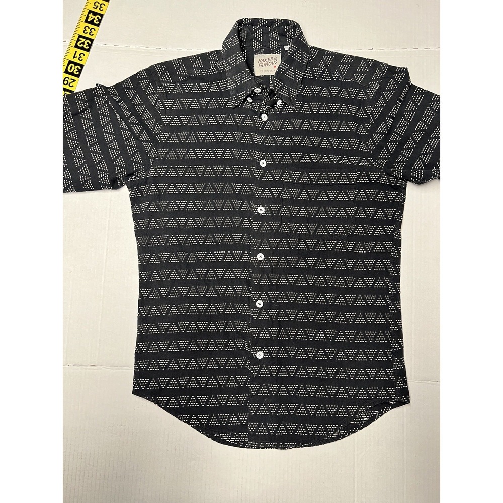 Naked & Famous Button Down Shirt Men's Small Diamond Pattern Preppy Long Sleeve